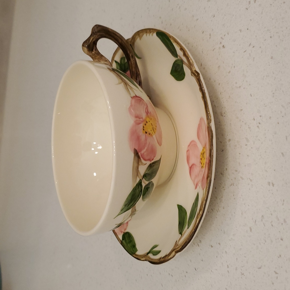 Franciscan Earthenware Desert Rose Flat Tea Cup Saucer Set USA Vintage
